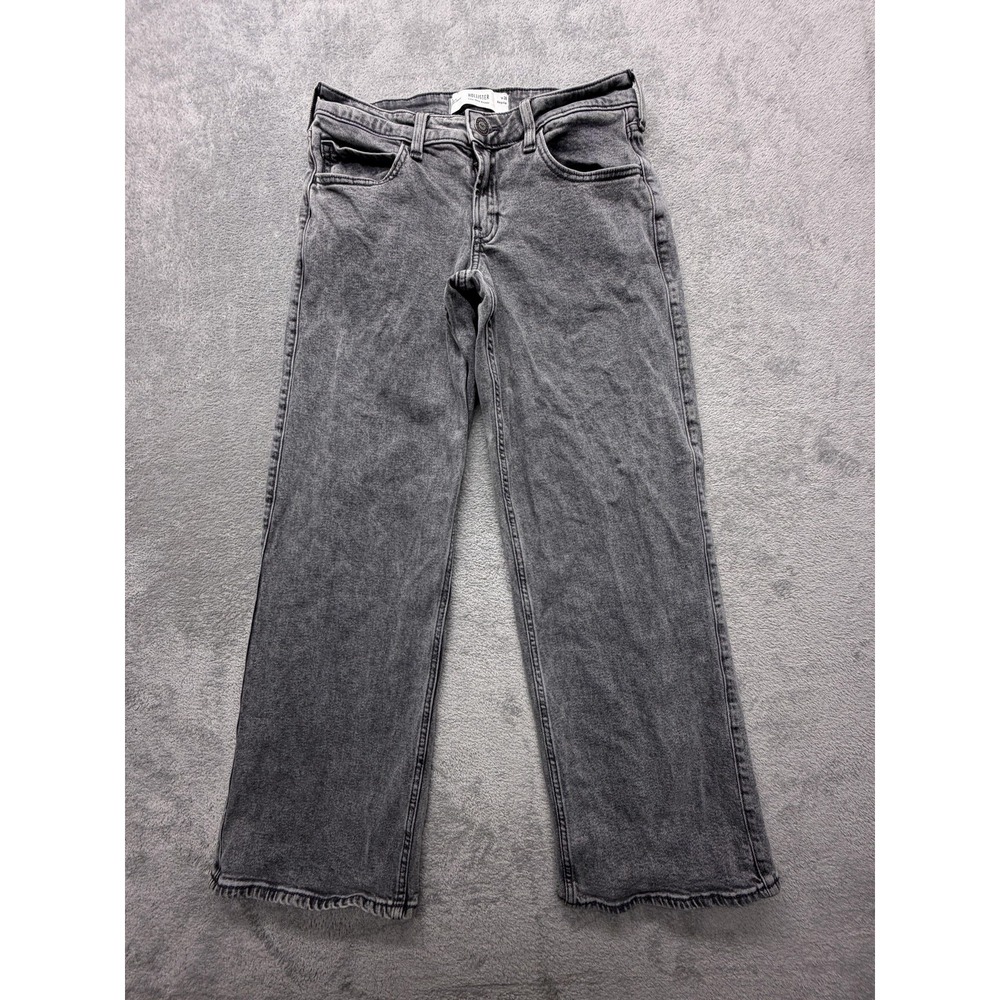 Hollister Jeans Womens 6 Gray Low Rise‎ Baggy Wide Leg Stretch Charcoal Denim
